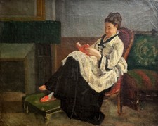 Tableau XIXème impressionniste étude de femme à la lecture