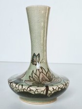 Vase céramique Thaïlande Bangkok Siam Hand Made décor Art-Nouveau céladon 20ème