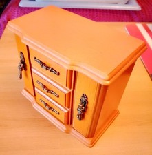 Mini-Commode en Bois (Meuble Miniature) Couleur Acajou 3 Tiroirs + 2 ouvertures