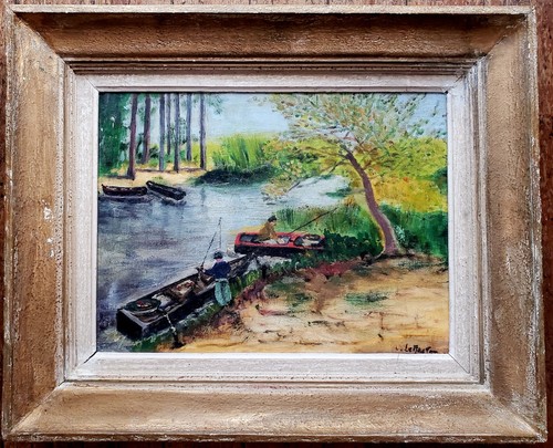 Tableau naïf scène pêche - naïf,