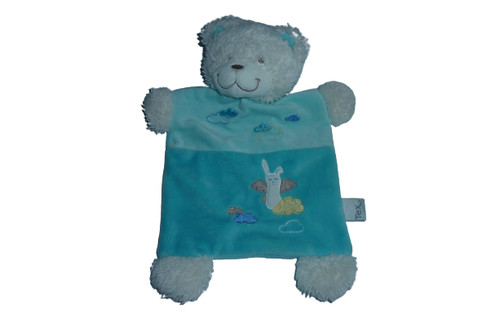 Doudou ours plat turquoise