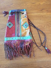 Sac Bourse Touareg en Cuir Polychrome à Franges Niger Artisanat Bohème Vintage 