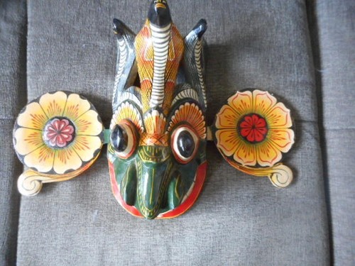 Masque mural bois peint - masque,