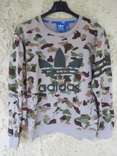 Sweat ADIDAS camouflage marron kaki rétro vintage TREFOIL shirt S