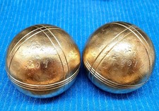Paire boules LYONNAISE 307 Laiton Ancienne Pétanque 1128/1154 gr