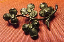 BROCHE de DEUIL ancienne PENSÉES coeur STRASS & métal noirci  Napoléon III