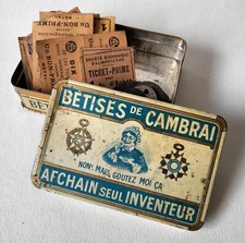 Vintage Boîte Bêtises de Cambrai +8 Jetons SEA Lyon métal + 27 Bon Prime papier