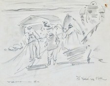 Claude VIETHO - Dessin original - Mine de plomb - Saint Aubin-sur-mer