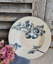 ANCIENNE  ASSIETTE CREUSE TERRE DE FER HB&cie DECOR OISEAU  FLEURS