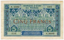 Maroc 1924 Émission 5 Francs
