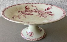 Ancien COMPOTIER sur PIED en PORCELAINE OPAQUE de GIEN modèle CACTUS.  XIXEME.