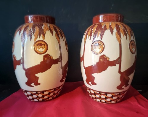 Paire vases aux singes - paire, "aux
