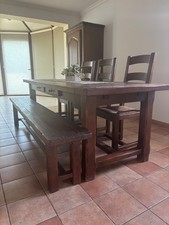salle à manger complete en bois brut grande table de 2m20 + 2 ralonges 