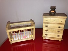 Lit Bébé Et Commode  Bois Pour Maison De Poupées