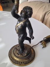 Beau pied de lampe Bronze 2 patines XXéme Putti angelot ange