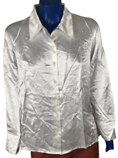 C&A Chemisier Femme Col Manches Longues Boutonné Blanc Satine Soie Haut Top T U