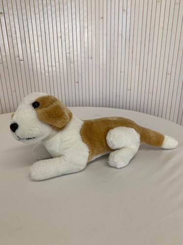 Peluche chien couché blanc - chien, et