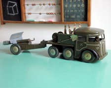 JOUSTRA Camion Militaire avec Remorque Canon ~ Jouet Ancien en Tôle circa 1955