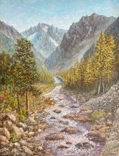 Le Gyr vers Vallouise Hautes-Alpes acrylique sur bois C 1970 Alpes France