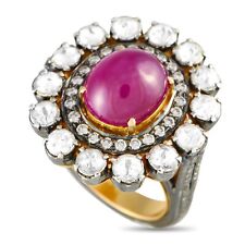 Amazing 18K Yellow Gold, Silver 2.50ct Diamond and Ruby Ring