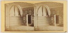 Décoration Papier peint Intérieur château c1865 Photo Stereo Vintage Albumine