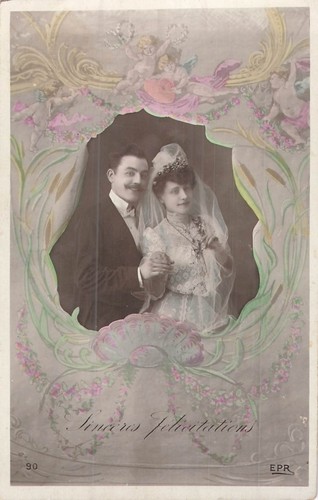 Felicitations couple maries - cp,