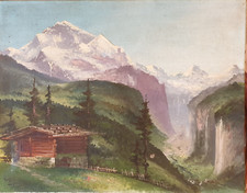 Tableau -Huile sur toile - Montagne - Chalet