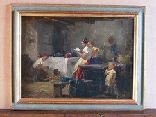 Ecole hongroise XIX°-XX°s scène d'intérieur Tableau de genre