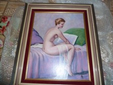 Exceptionnelle nu féminin contemporain de style art déco à huile su toile, déco!