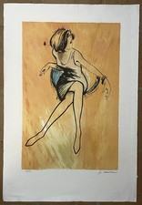 LITHOGRAPHIE ANCIENNE FEMME ASSISE SIGNÉE CRAYON COURONNE CIRCA 1980