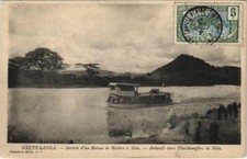 PC HAUTE-SANGA ARRIVEE D'UN BATEAU RIVIERE A NOLA FRENCH CONGO (a23950)