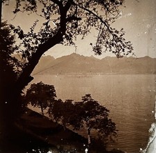 Paysage côtier Mer Méditerranée Photo Plaque de verre c1920 Vintage §48L1n