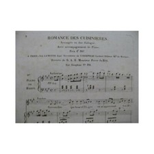Romance des Cuisinières Duo Chant Piano ou Harpe ca1830