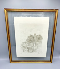 Estampe originale signée  Vue de Cucuron – Épreuve d’artiste avec cadre doré 