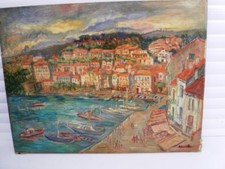 SOURDILLON BERTHE (1895-1976) "PORT MÉDITERRANÉEN" HUILE EXPRESSIONNISTE - 1955