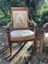 Paire De Fauteuils 1 er Empire D’ époque en Acajou blond et tapisseries