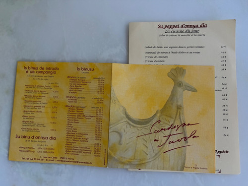 Ancien menu restaurant