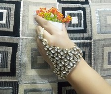 Bracelet de mariée indien CZ menotte perles anciennes plaqué or bijoux de mar...