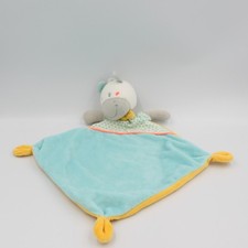 Doudou plat ane cheval zébre bleu jaune gris blanc MOTS D'ENFANTS - 18623