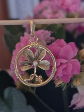 Ancien Pendentif En Or 18 Cts, Porte Bonheur Trèfle Perle Fine, 1,2 Grs