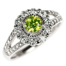 Bague diamant vert pomme Pt900