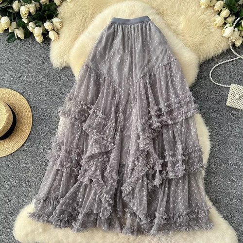 Jupe tulle gris long cœurs - jupe,