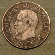  RARE 2 CENTIMES NAPOLEON III TETE NUE 1854 petit D grand lion cote TTB 150 EURO