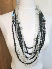 Collier Sautoir Multirangs OUBAHA Perles Verre Facettes Noir Irisé & Transparent