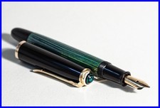 Stylo À Plume PELIKAN 400NN En Vert Rayé, Noir & Or Avec Plume OM