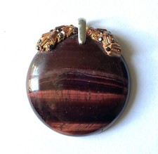 Tiger eye natural pendant decorated with crystals unique from Paris