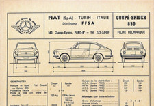 FICHE TECHNIQUE  FIAT COUPE SPIDER 850 originale 1967