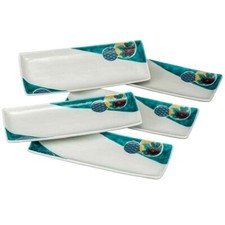 Kutani Yaki Article Japonais Long Plaque Plat Set 5 Vert Marumon 12.59in Japon