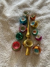 Ensemble De 10 Boules Creuses Et Un Cimier Vintage Sapin Noel