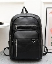 Grand Sac A Dos Pliable Noir Vintage Pour Ordinateur Portable Simili Cuir Zippé